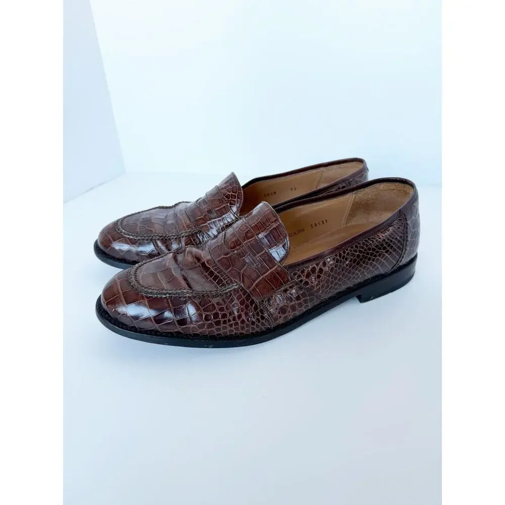 Giorgio’s Palm Beach Croc Leather Loafers Brown Men’s Size 12